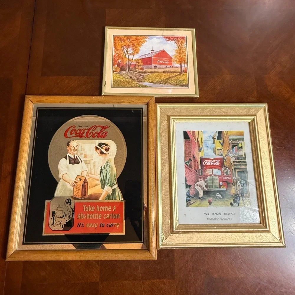 Vintage Coca Cola Wall Decor Lot of 3 Framed Retro‎ Art Set